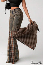 Plaid Patchwork Flared Denim High Waist Jeans image 2