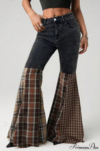 Plaid Patchwork Flared Denim High Waist Jeans image 4