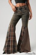 Plaid Patchwork Flared Denim High Waist Jeans image 1