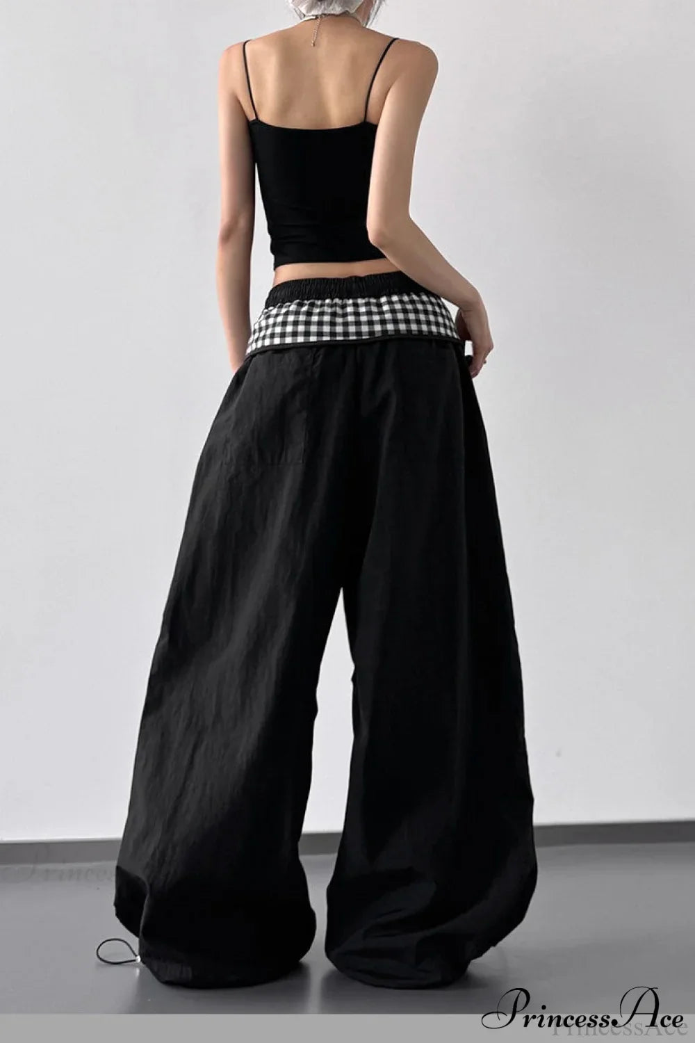 Plaid Pleated Layering Parachute Pants image 5