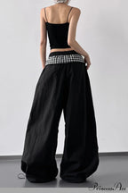 Plaid Pleated Layering Parachute Pants image 5