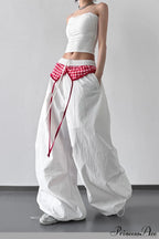 Plaid Pleated Layering Parachute Pants image 2