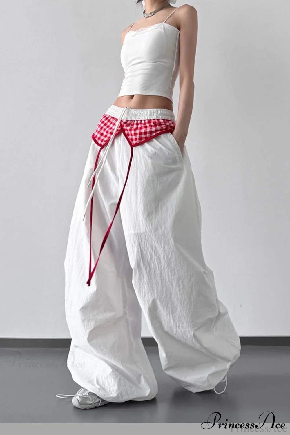 Plaid Pleated Layering Parachute Pants image 2