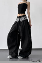 Plaid Pleated Layering Parachute Pants image 6