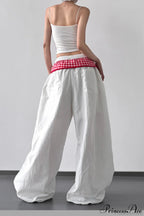 Plaid Pleated Layering Parachute Pants image 3