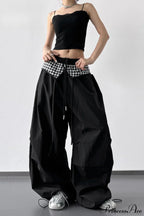 Plaid Pleated Layering Parachute Pants image 4