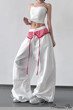 Plaid Pleated Layering Parachute Pants image 1