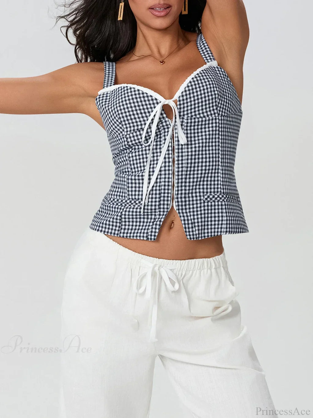 Plaid Print Backless Sleeveless Low Cut Tied Crop Vest image 5