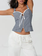 Plaid Print Backless Sleeveless Low Cut Tied Crop Vest image 5