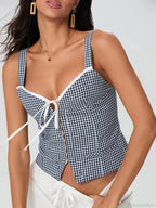 Plaid Print Backless Sleeveless Low Cut Tied Crop Vest image 2