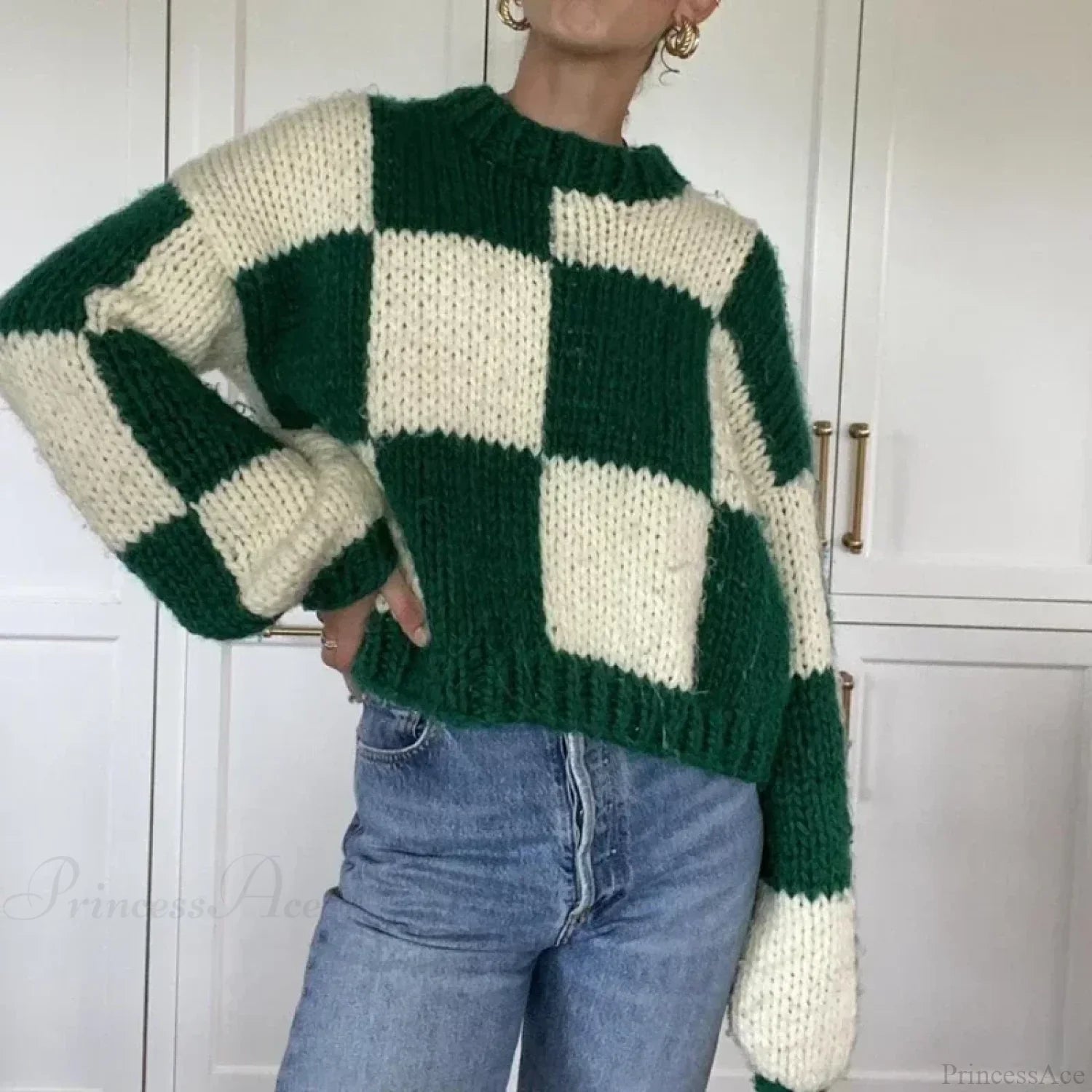 Plaid Print Cropped Comfy Sweater image 1