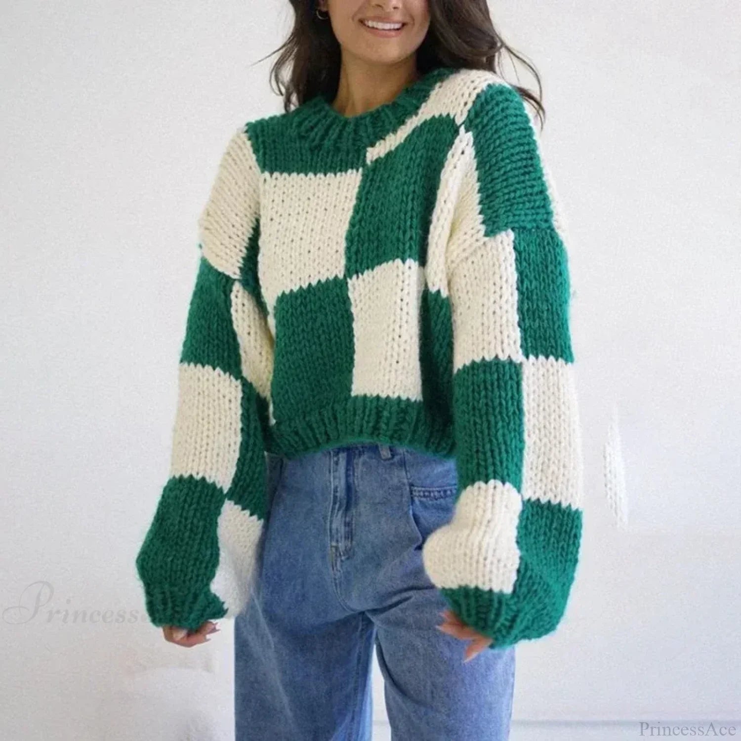 Plaid Print Cropped Comfy Sweater image 3