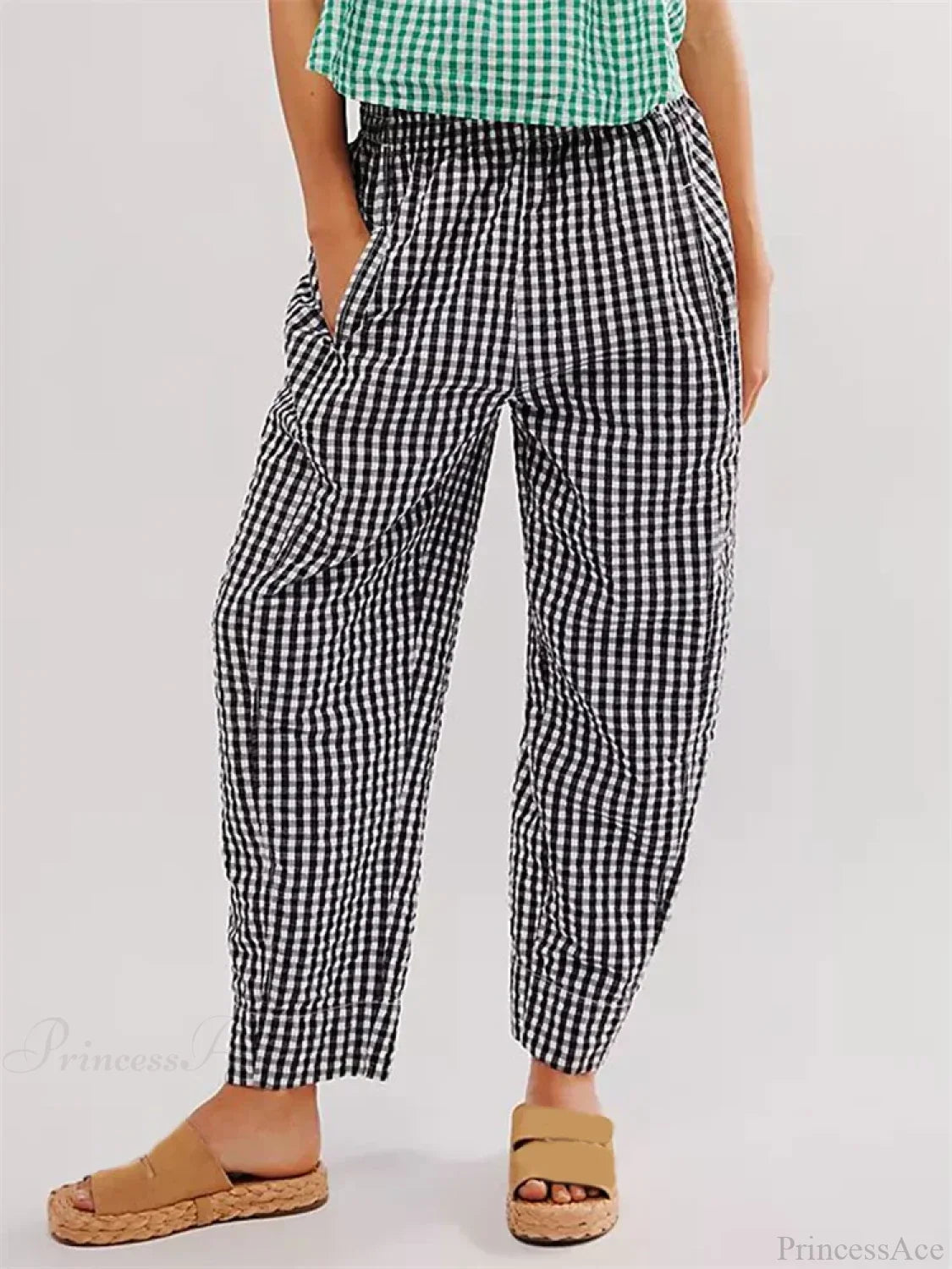 Plaid Print Elastic Waist Loose Wide Leg Pant image 5