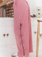 Plaid Print Lace-Up Side Hollow Casual Wide Pant image 2