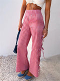 Plaid Print Lace-Up Side Hollow Casual Wide Pant image 1