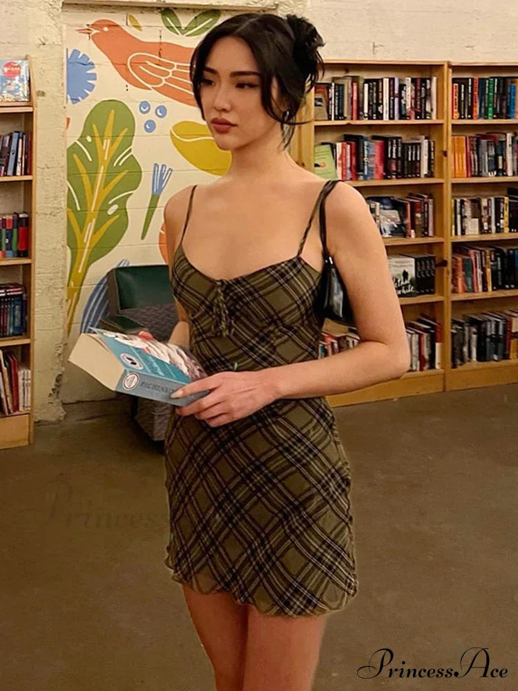 Plaid Print Sundress Vintage Sexy Mini Dress image 1