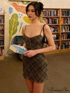Plaid Print Sundress Vintage Sexy Mini Dress image 1