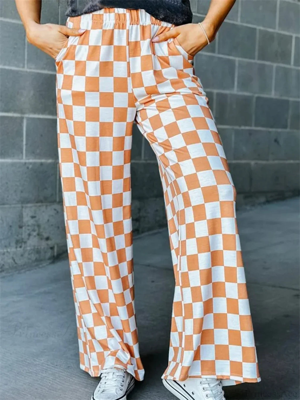 Plaid Print Wide Leg Elastic Waist Casual Pant image 4