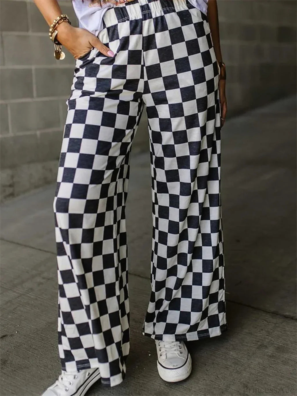 Plaid Print Wide Leg Elastic Waist Casual Pant image 3