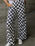 Plaid Print Wide Leg Elastic Waist Casual Pant image 3