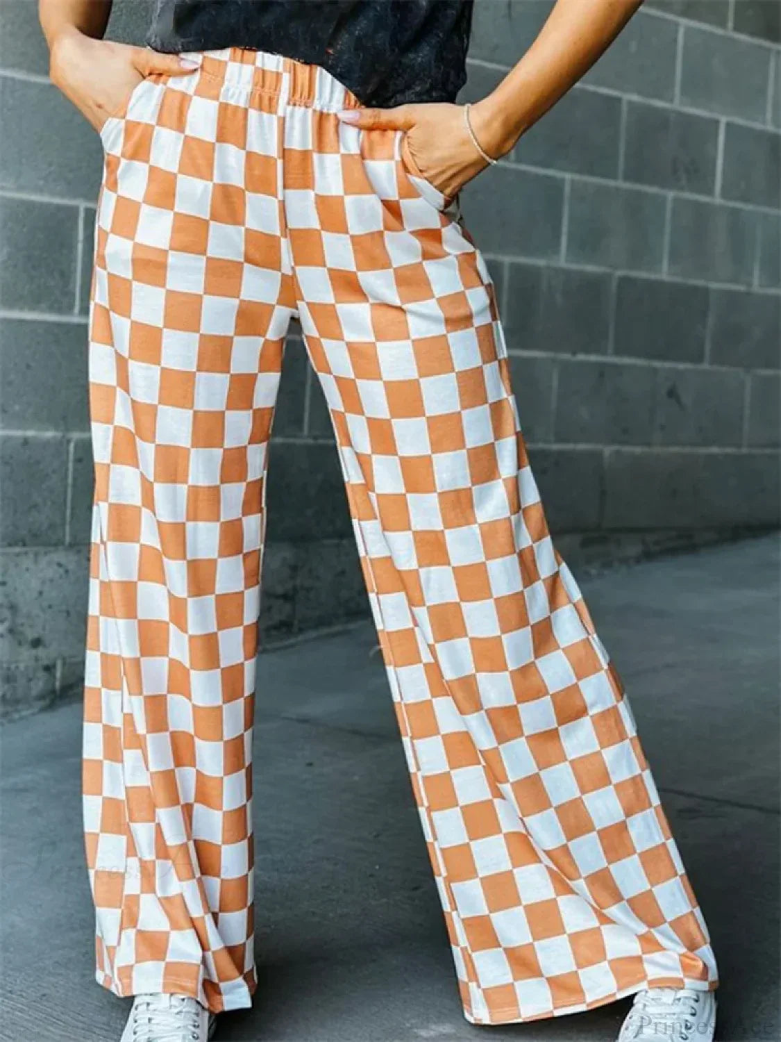 Plaid Print Wide Leg Elastic Waist Casual Pant image 7