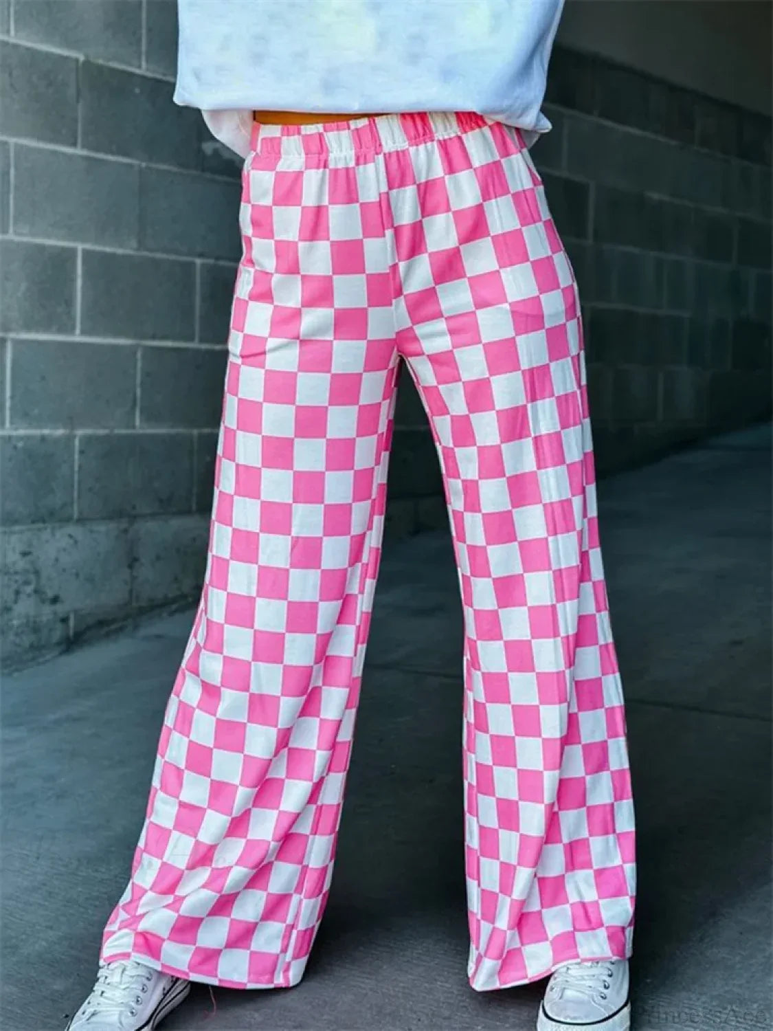 Plaid Print Wide Leg Elastic Waist Casual Pant image 1