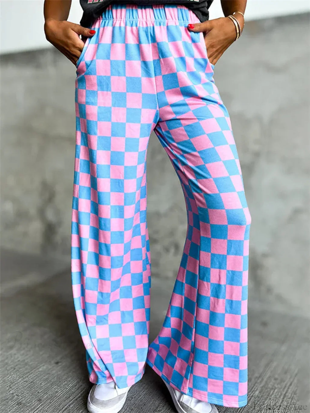 Plaid Print Wide Leg Elastic Waist Casual Pant image 5