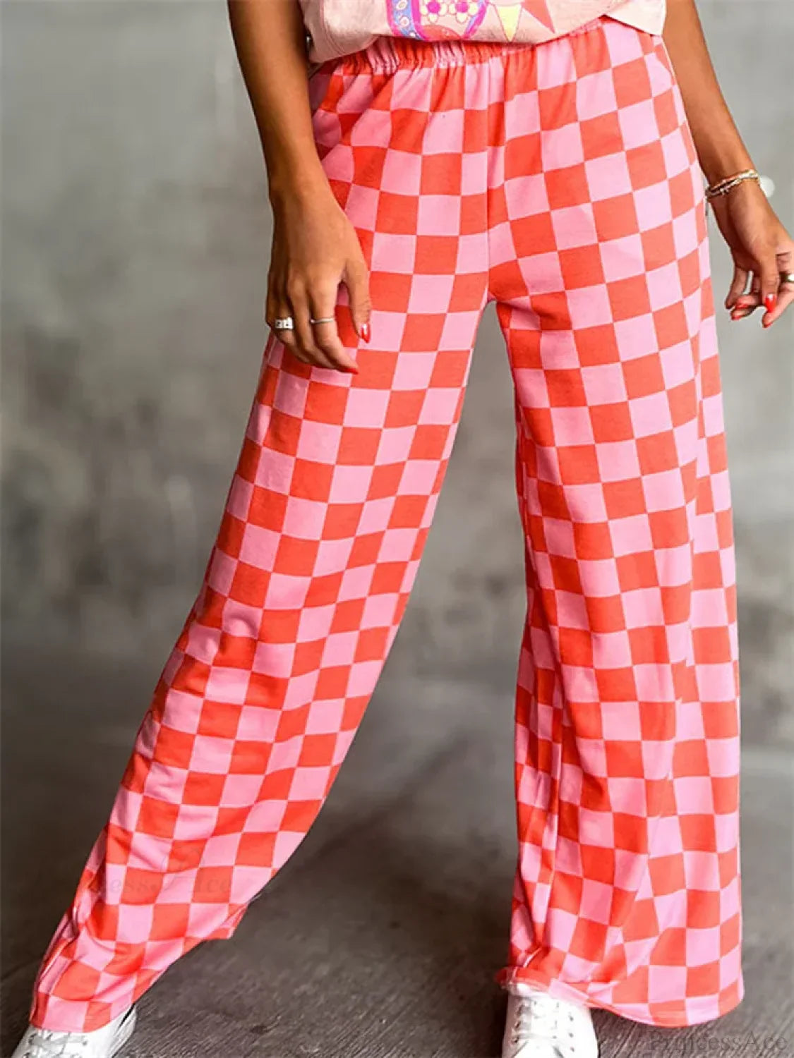 Plaid Print Wide Leg Elastic Waist Casual Pant image 6