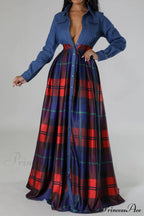 Plaid Printed Shirt Dress with Lapel image 3