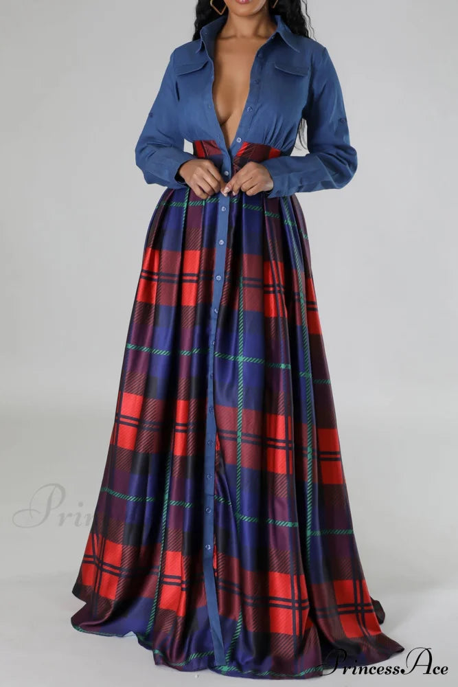 Plaid Printed Shirt Dress with Lapel image 2