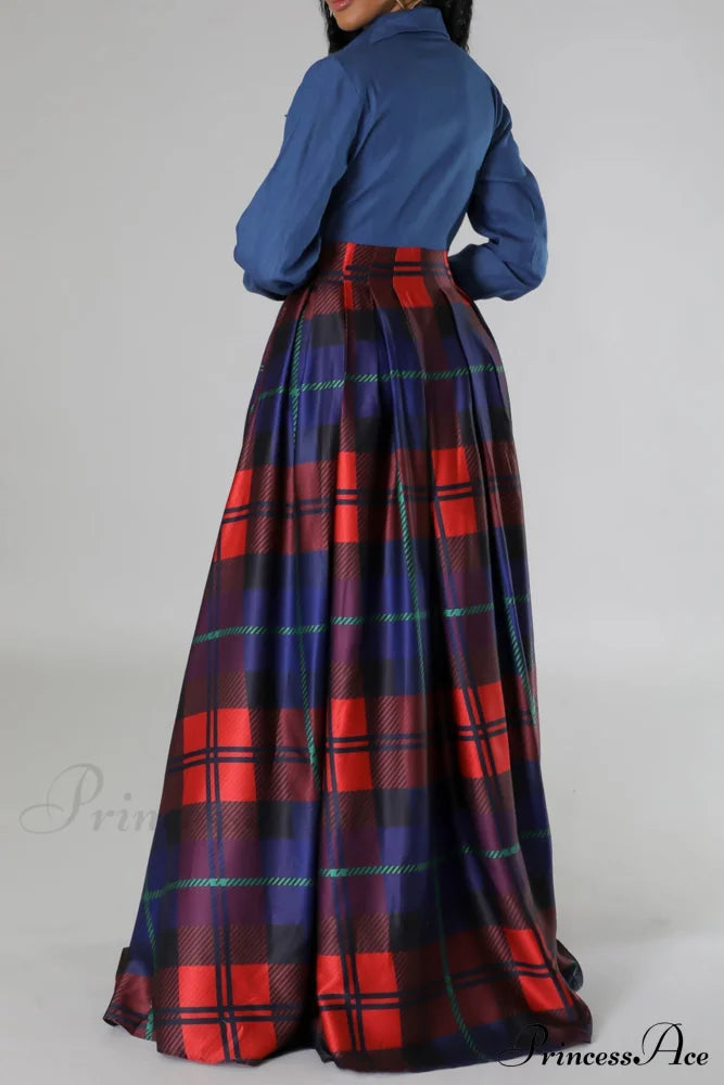 Plaid Printed Shirt Dress with Lapel image 4