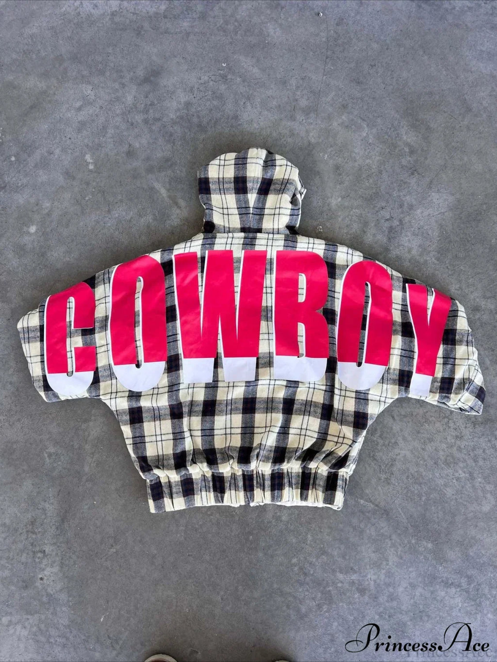 Plaid Rainbow Letter Print Loose Zipper Hoodie image 4