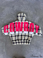 Plaid Rainbow Letter Print Loose Zipper Hoodie image 4