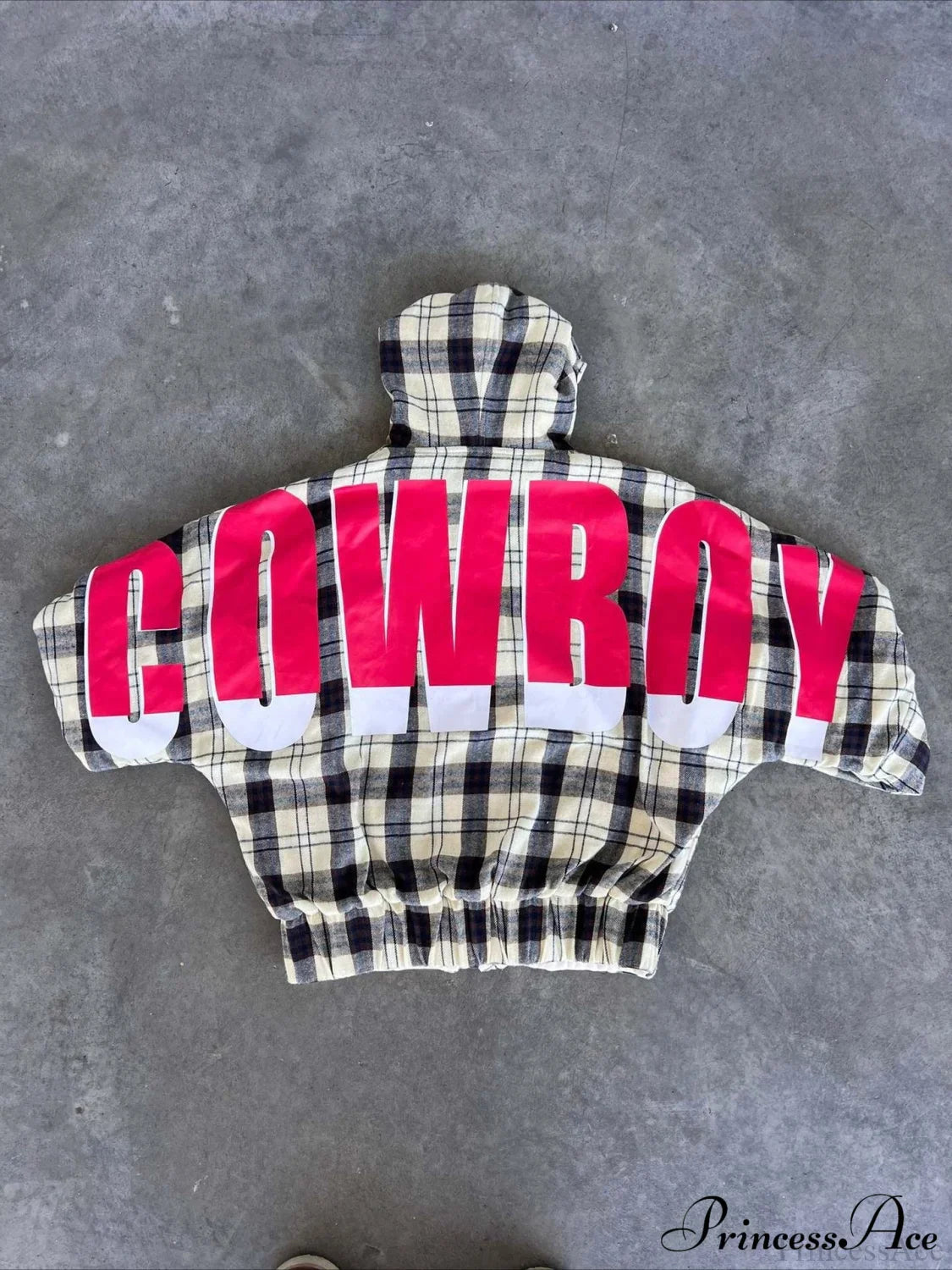 Plaid Rainbow Letter Print Loose Zipper Hoodie image 4