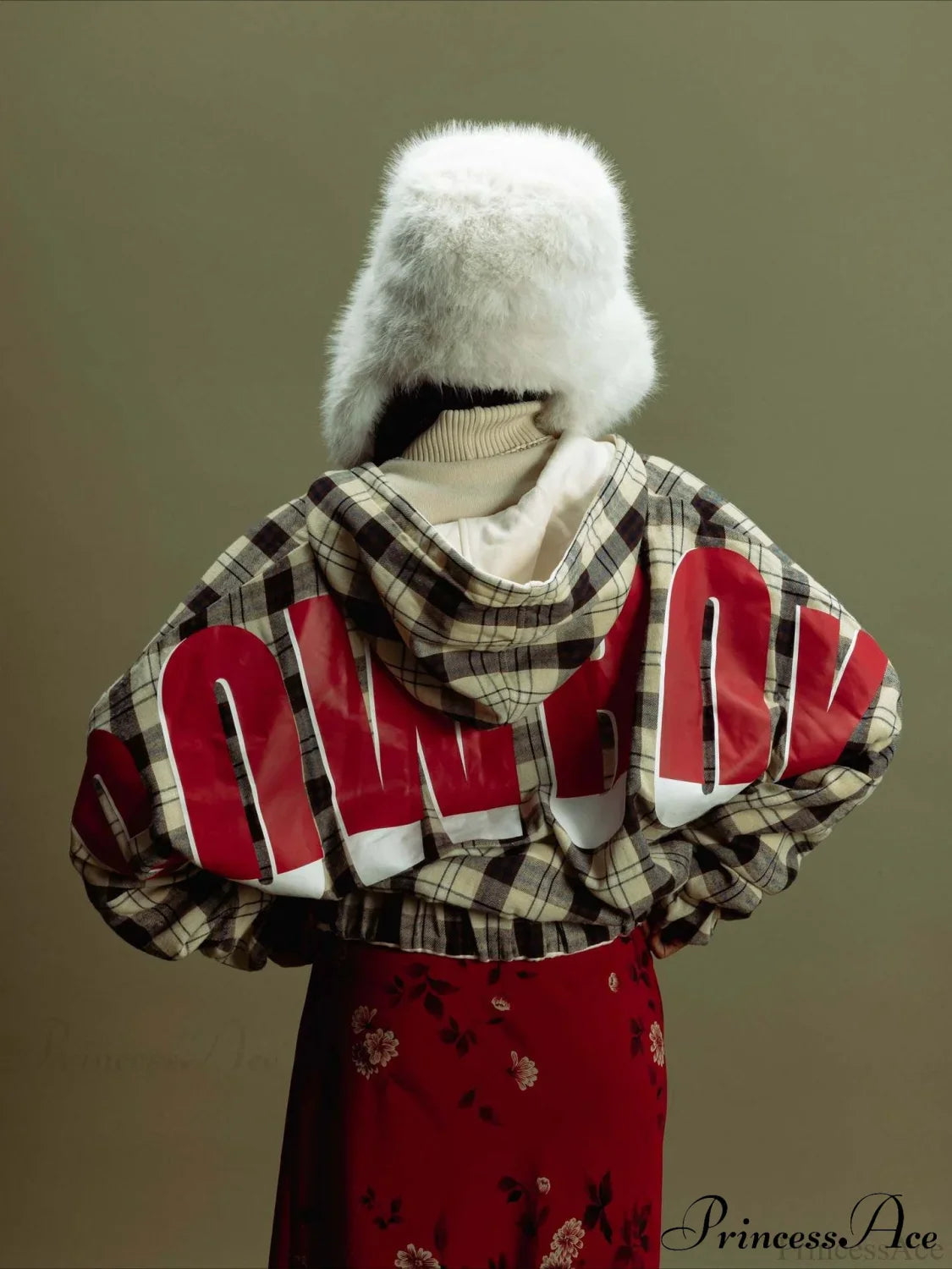 Plaid Rainbow Letter Print Loose Zipper Hoodie image 2