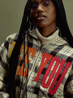Plaid Rainbow Letter Print Loose Zipper Hoodie image 3