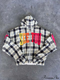 Plaid Rainbow Letter Print Loose Zipper Hoodie image 1
