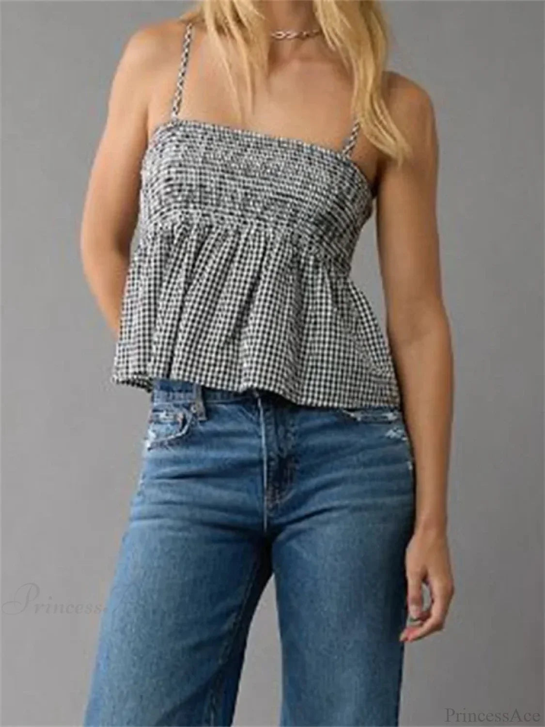 Plaid Ruffle Hem Square Neck Spaghetti Crop Top image 5