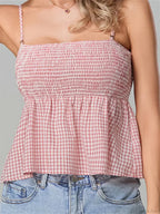 Plaid Ruffle Hem Square Neck Spaghetti Crop Top image 2