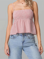 Plaid Ruffle Hem Square Neck Spaghetti Crop Top image 3
