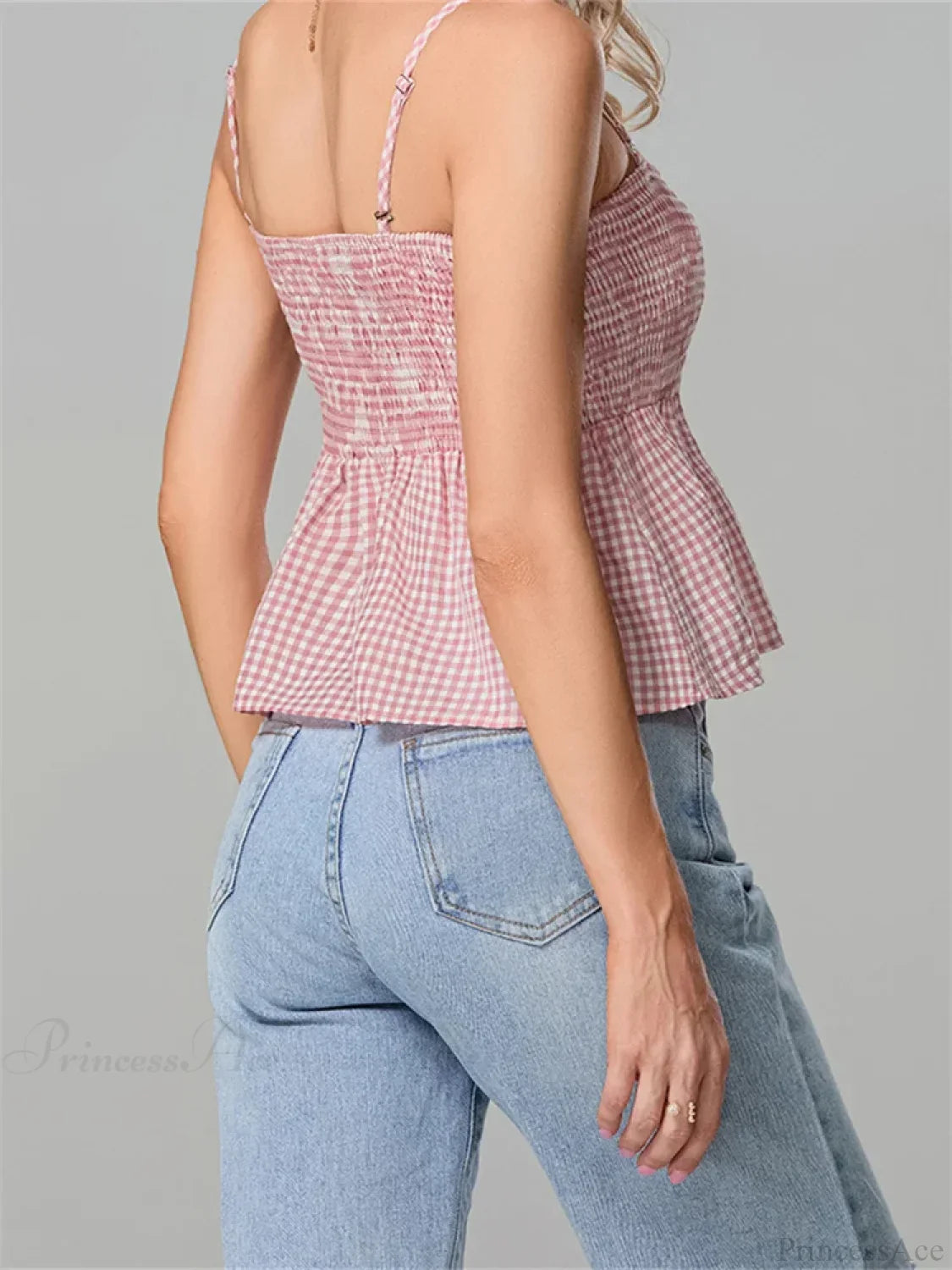 Plaid Ruffle Hem Square Neck Spaghetti Crop Top image 4