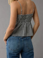 Plaid Ruffle Hem Square Neck Spaghetti Crop Top image 6