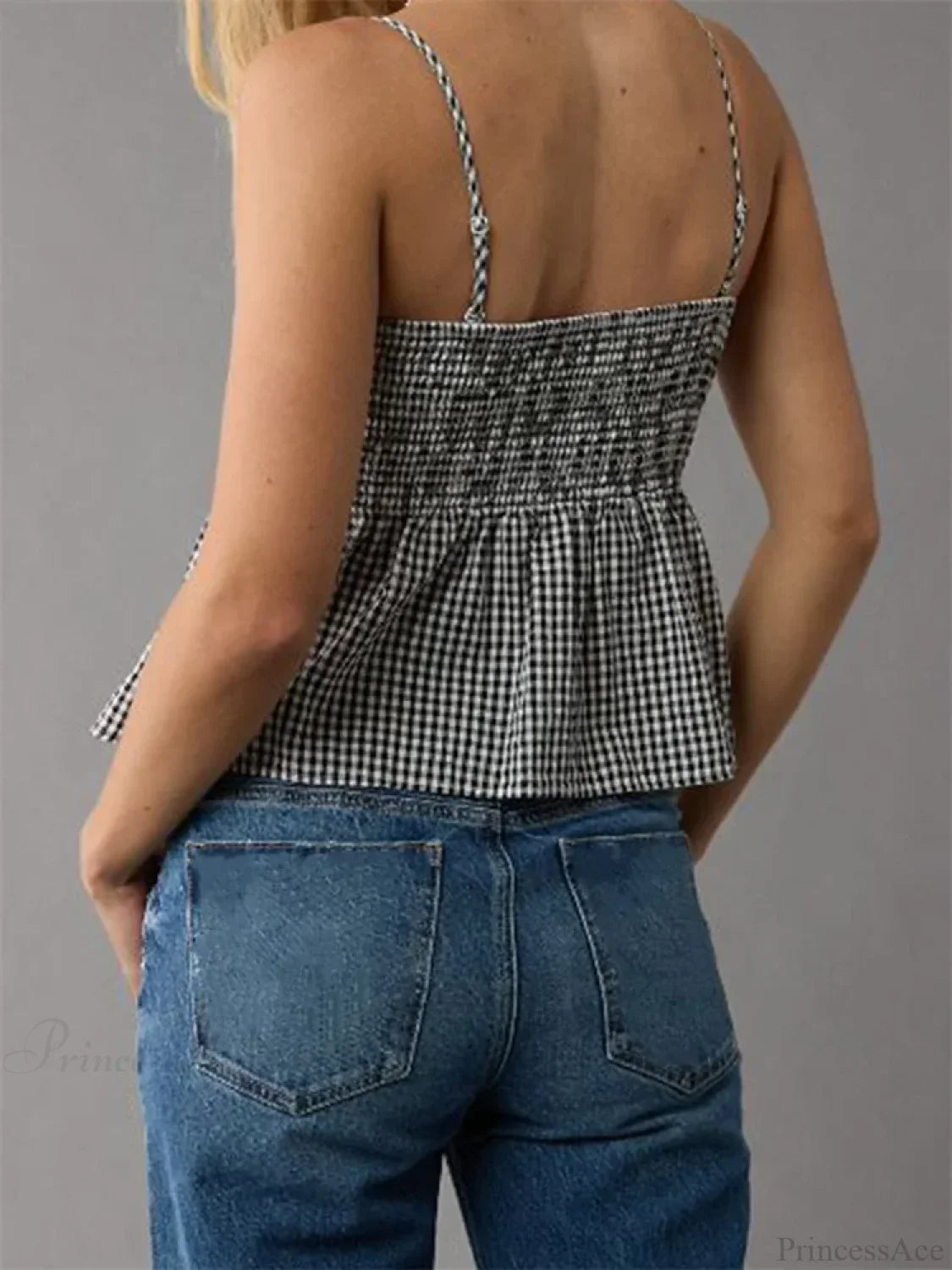 Plaid Ruffle Hem Square Neck Spaghetti Crop Top image 6