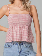 Plaid Ruffle Hem Square Neck Spaghetti Crop Top image 1