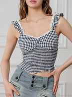 Plaid Ruffle Strap Sweetheart Lace Trim Cropped Tank Top image 1