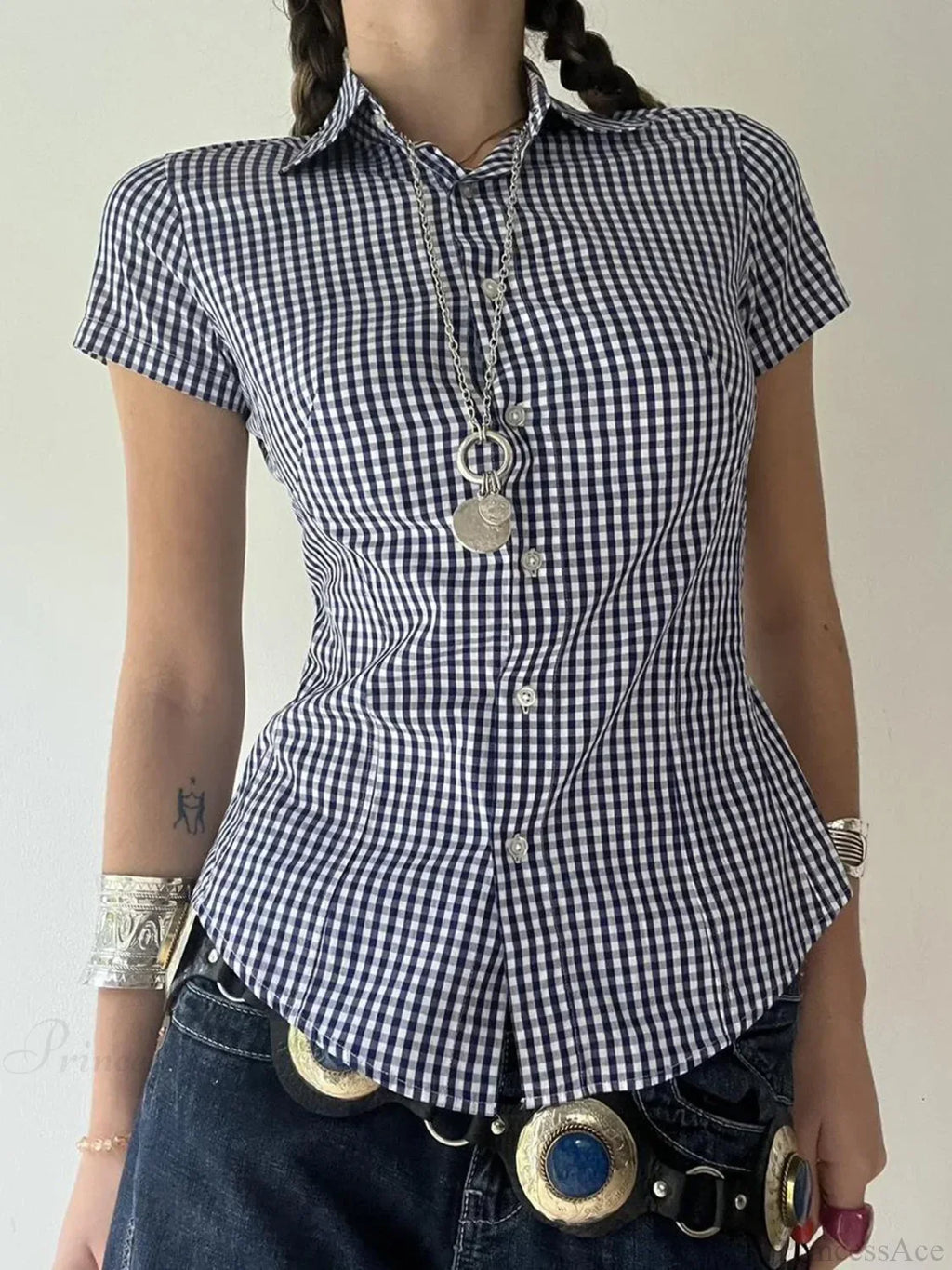 Plaid Slim Buttoned Up Blouse image 2