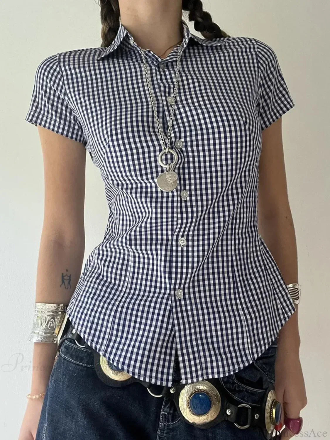 Plaid Slim Buttoned Up Blouse image 2