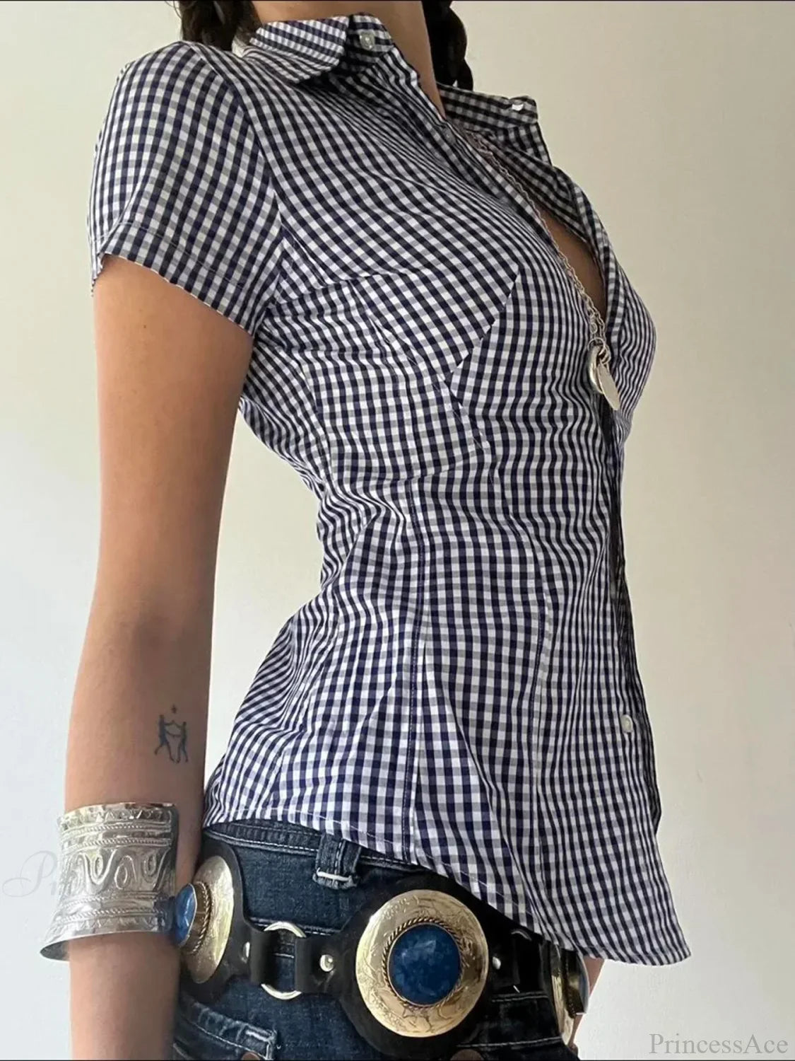 Plaid Slim Buttoned Up Blouse image 1