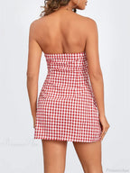 Plaid Slim-Fit Tie-Up Mini Dress image 4
