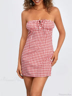 Plaid Slim-Fit Tie-Up Mini Dress image 3
